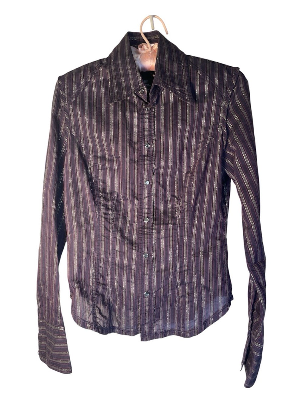 Diesel Women's Purple Stripe Button-Down Shirt sz S